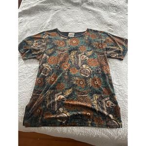 Y2K Brown Art Floral Design Shirt